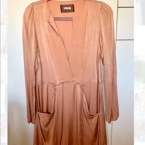 Reformation Peach satin deep neck mini dress - Picture 3 of 6